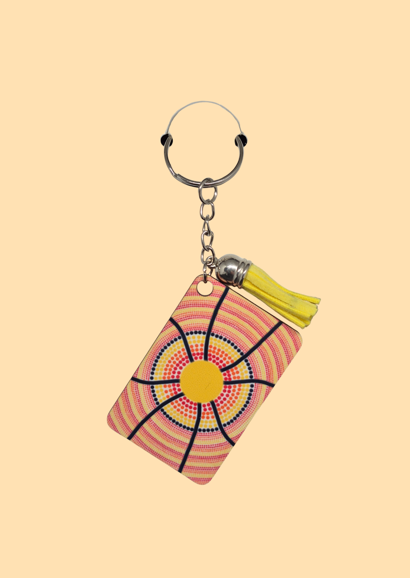 Fire of the Ancestors - Rectangle Keyring with Assorted Coloured Tassel