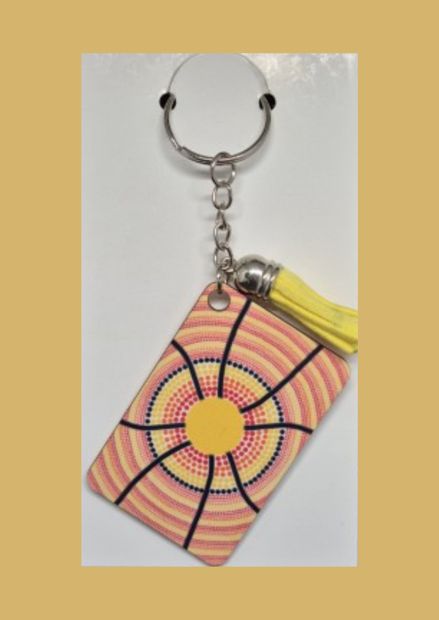 Fire of the Ancestors - Rectangle Keyring with Assorted Coloured Tassel