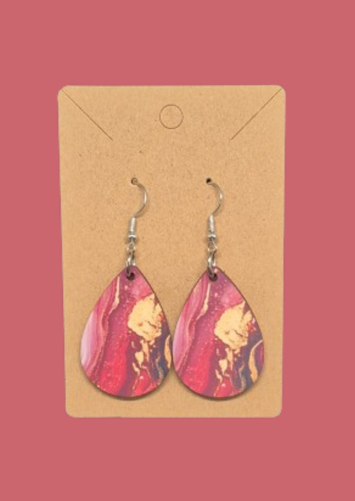 Crimson Geode - Teardrop Earrings